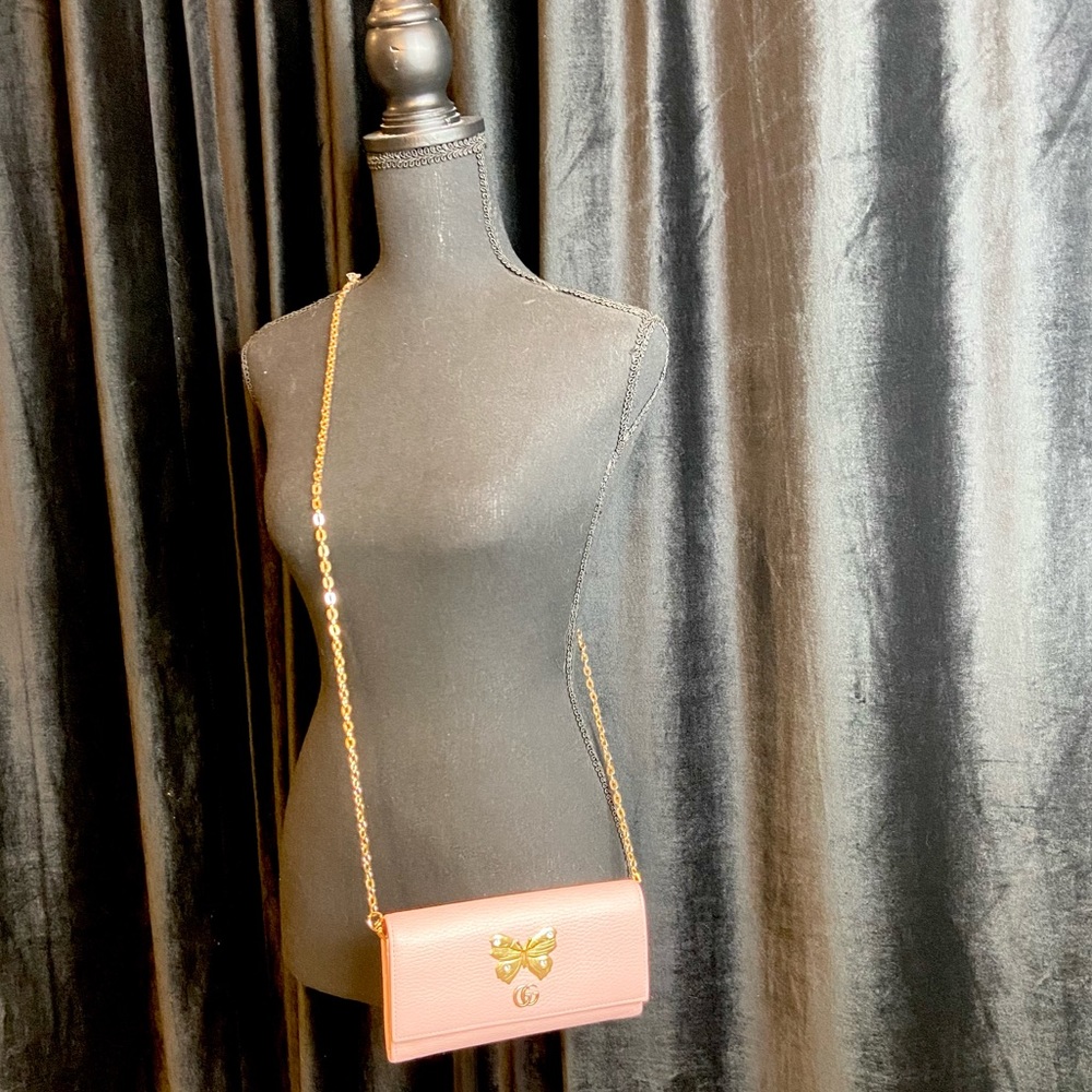 Gucci Marmont Gold Butterfly pink leather wallet crossbody - Picture 2 of 13